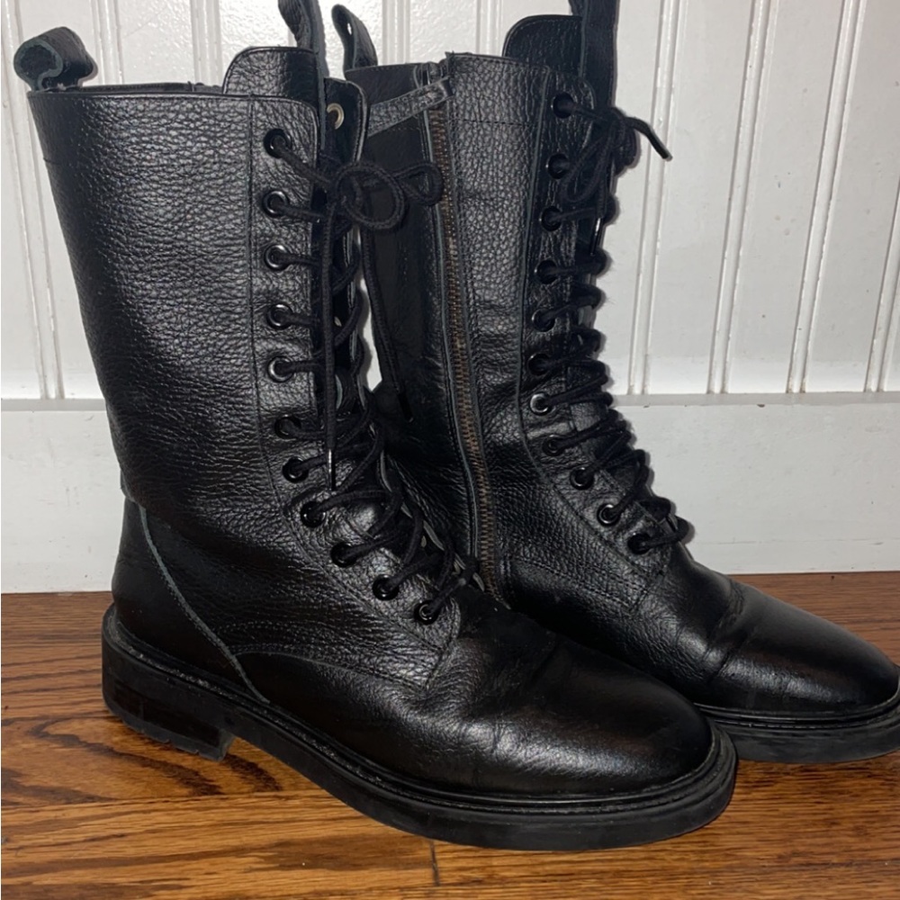 Zara Low Heeled lace up black boots